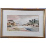 A watercolour "Capuchin Convent at Salzburg", 6 1/4" x 12 1/4", in gilt strip frame, another