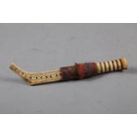 A Sami bone handled knife with reindeer carved and pierced scabbard, 9 1/2" long overall