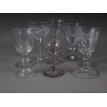 Nine 19th century and later cut and engraved glass ports, various