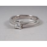 A 950 platinum ring, set single princess cut diamond, 36pts