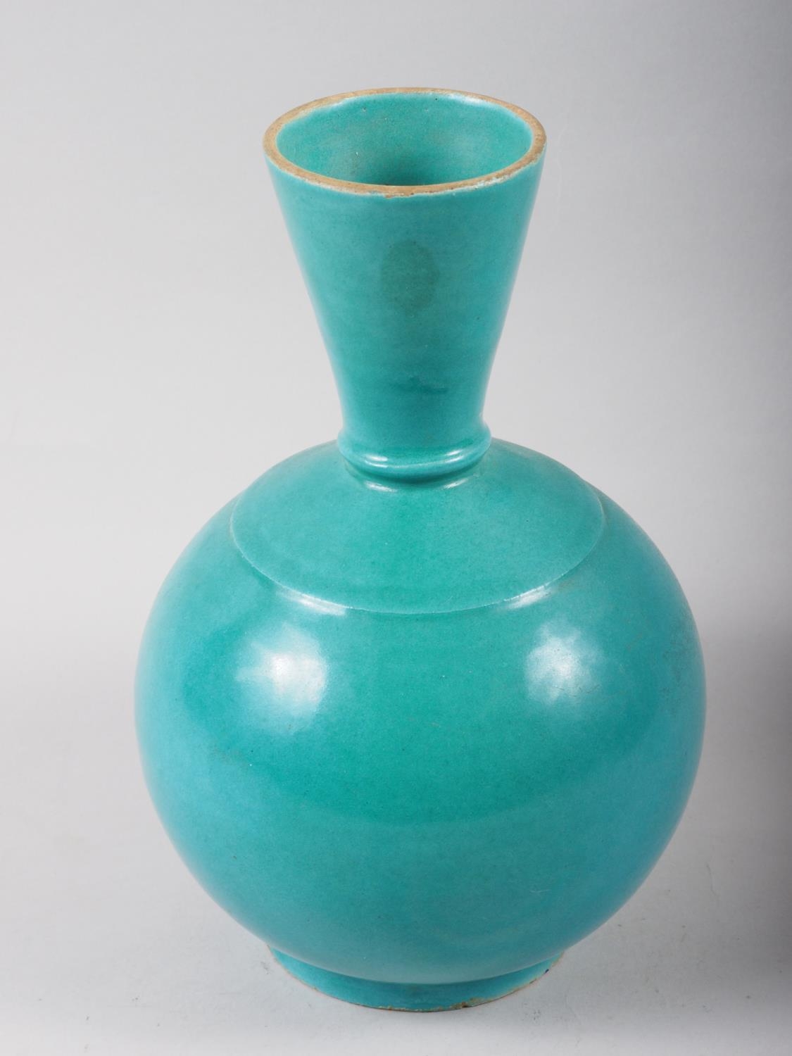 A Continental? green glazed monochrome vase, 9 1/2" high - Image 2 of 3