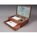 A mahogany cased watercolour set, manufactured by T J Morris, inset one drawer, 9" wide