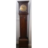 An 18th century oak and pine long case clock with thirty-hour movement and brass circular dial by