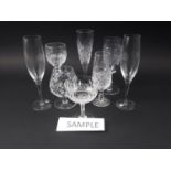 A quantity of mostly cut glassware, including Webb champagnes, Orrefors champagne flutes and other