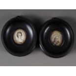 A pair of mid 18th century sepia portrait miniatures, inscribed verso Dr Kenny Rector of