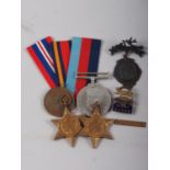 A Burma star, a 1939-45 star, a 1939-45 medal, in original box with ribbons, a Coalville Peace