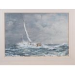Allan Fenton, 1976: watercolours and bodycolour, sailing boats under storm conditions, 9 1/4" x 13