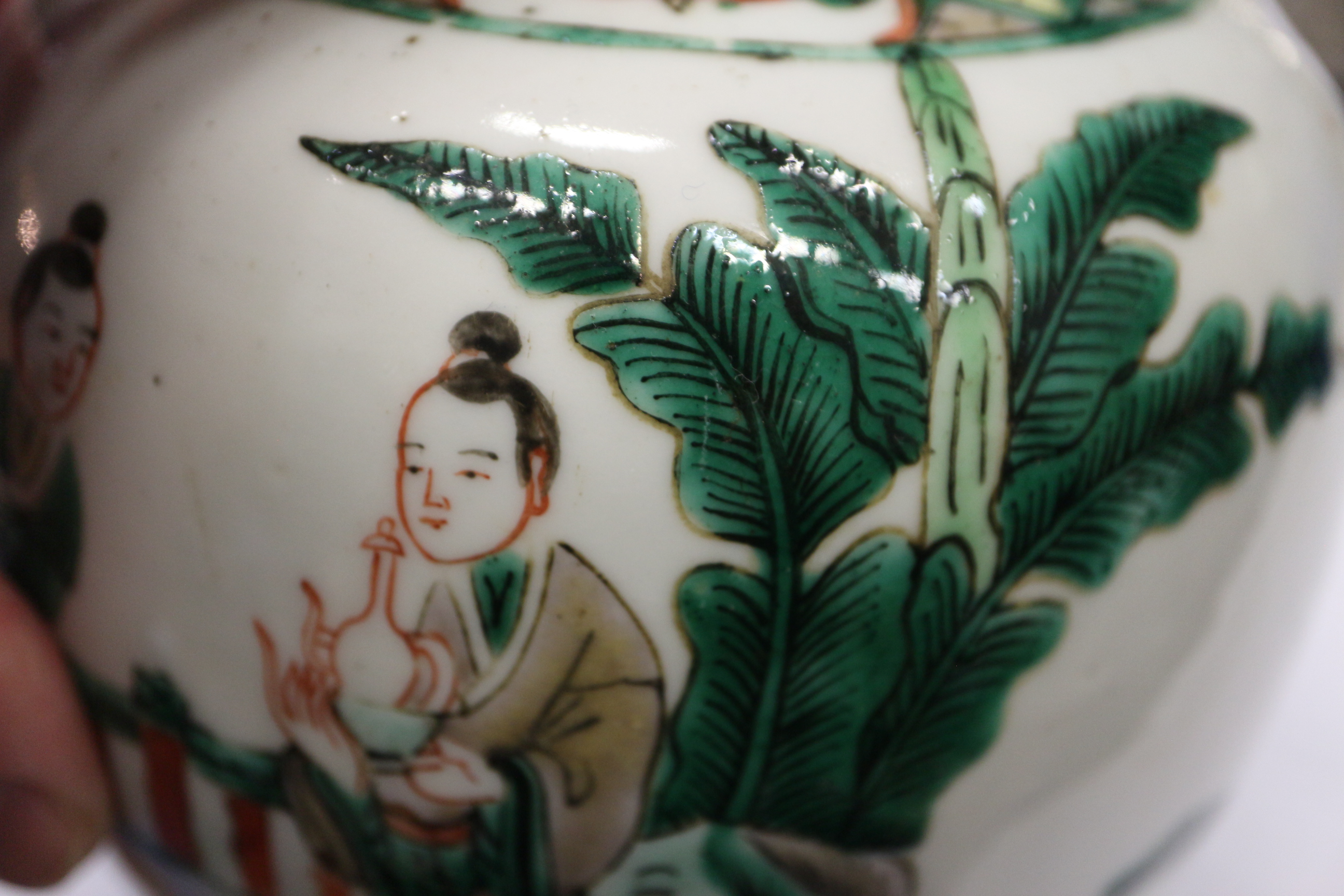 A Chinese 19th century famille verte ginger jar, 5" high (lacking cover), another similar ginger jar - Image 10 of 19