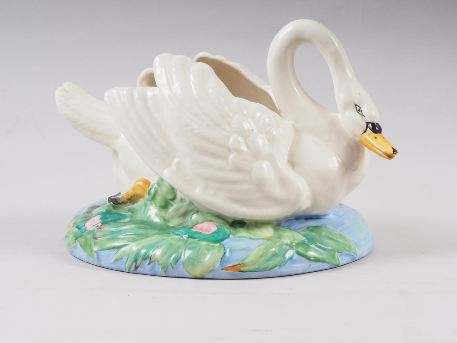 A Clarice Cliff table centre, formed as a swan, 7" high, and a companion table centre, formed as a - Image 5 of 8