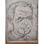 A limited edition print of an etching, portrait of a man, in wooden strip frame, an etching of a