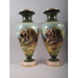 A pair of late 19th century figure decorated oviform vases, 11" high