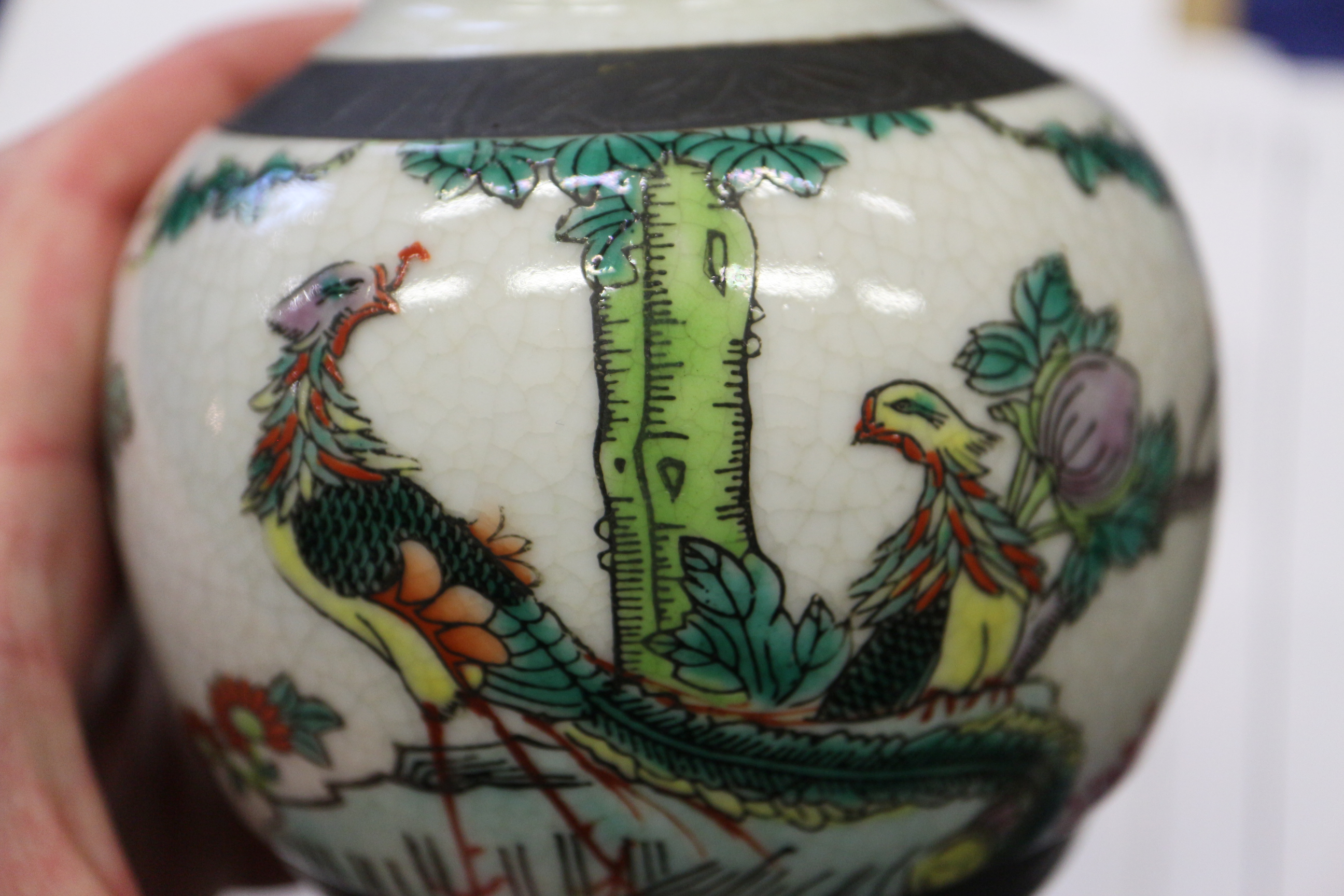 A Chinese 19th century famille verte ginger jar, 5" high (lacking cover), another similar ginger jar - Image 16 of 19