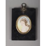 A portrait miniature, inscribed verso Lady Hamilton, 7cm x 5.5cm, in ebonised frame (damages)