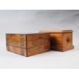 A mahogany jewellery box, 10" wide, and a parquetry banded converted jewellery/writing box, 11 3/