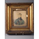 A 19th century portrait miniature of an unknown Rifle Brigade officer, 12cm x 10.5cm, in gilt frame