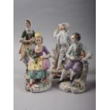A pair of Sitzendorf porcelain figures, gardeners, 4 1/4" high, a Sitzendorf shepherdess, 6 1/2"