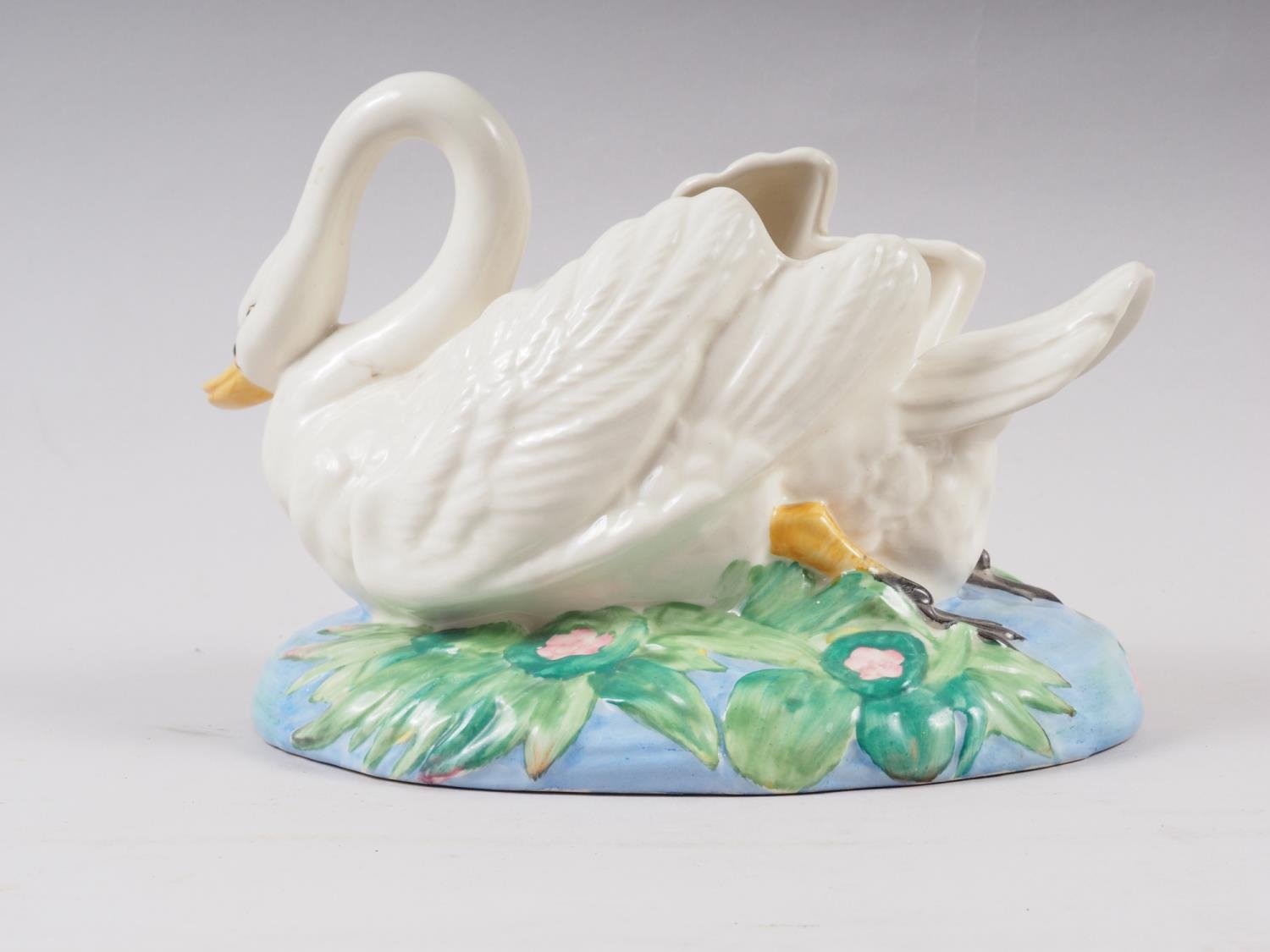 A Clarice Cliff table centre, formed as a swan, 7" high, and a companion table centre, formed as a - Image 6 of 8