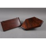 An oak mahogany and rosewood rectangular wall bracket, 10 1/2" wide x 5 1/4" deep and a rosewood