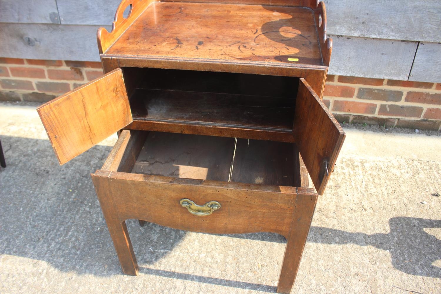 A 19th century mahogany tray top washstand enclosed two doors over pull-out slide, 21 1/2" wide x - Image 3 of 5