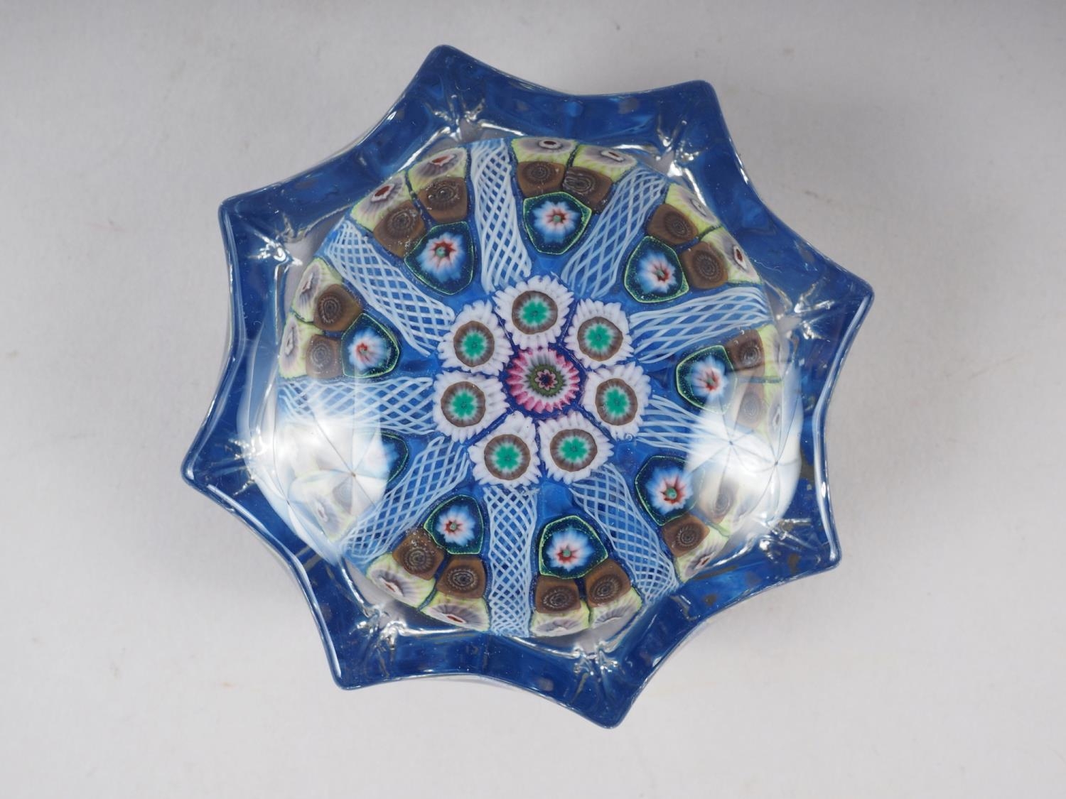 A Strathearn type star shape paperweight with radiant canes, 3" wide, and a similar paperweight, 2 - Image 5 of 6