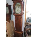 An early 19th century mahogany long case clock with eight-day striking movement and painted dial