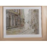 Auxin Renoux: a limited edition lithograph, Parisian street scene, 14/150, in anodised frame, and