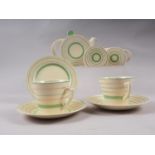 A Clarice Cliff green and gilt stripe decorated cabaret set