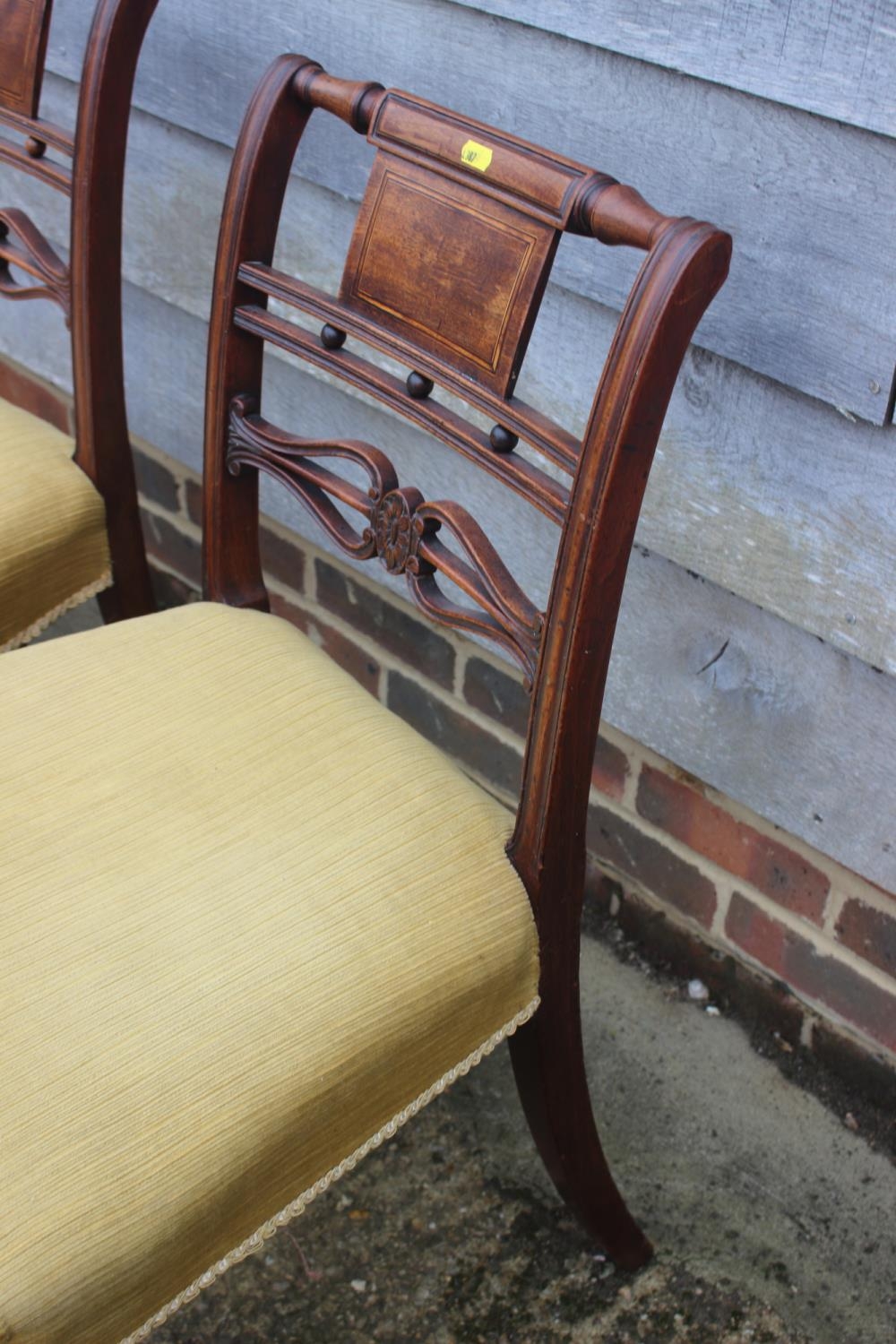 A set of three 19th century carved mahogany bar back dining chairs with stuffed over seats, on - Image 2 of 3