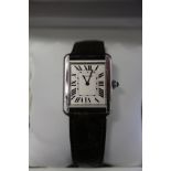 A gentleman's Cartier stainless steel cased Tank wristwatch with quartz movement, silvered dial