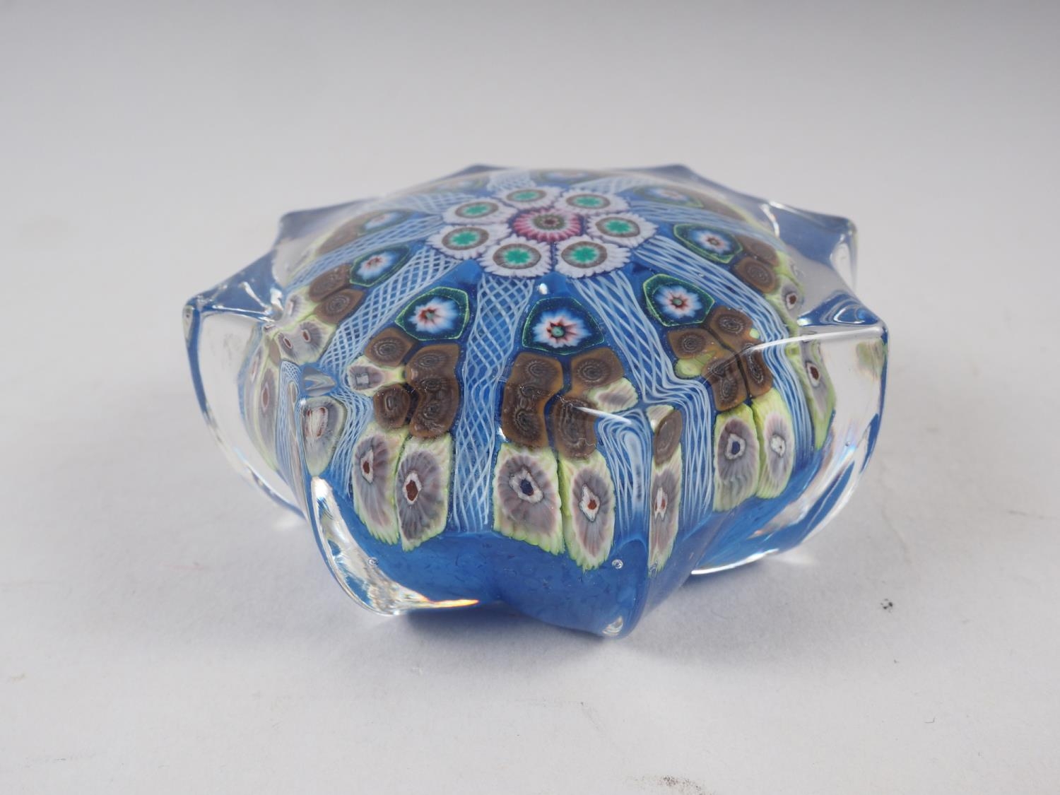 A Strathearn type star shape paperweight with radiant canes, 3" wide, and a similar paperweight, 2 - Image 4 of 6