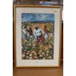Barry Lungu: a signed colour print, "Picking Flowers", in gilt strip frame, C Marsden-Huggins, a