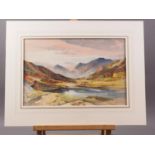 Dougard Watts: watercolours, "The Peaks of Arran", 10 1/4" x 15 3/4", in wash line mount and framed