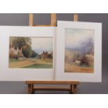 J Thwaite Irving: watercolours, "Moushill", 7 1/2" x 10", mounted, and another study with cottage