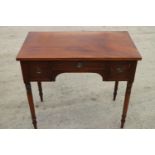 A 19th century mahogany banded and line inlaid lowboy, fitted one shallow and two deep drawers, on