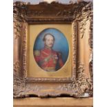 A 19th century portrait miniature of Major-General Flynn CB, 4" x 3 1/4", in gilt frame