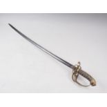 A Victorian officer's dress sword with engraved blade, gilt hilt and guard, blade 32" long