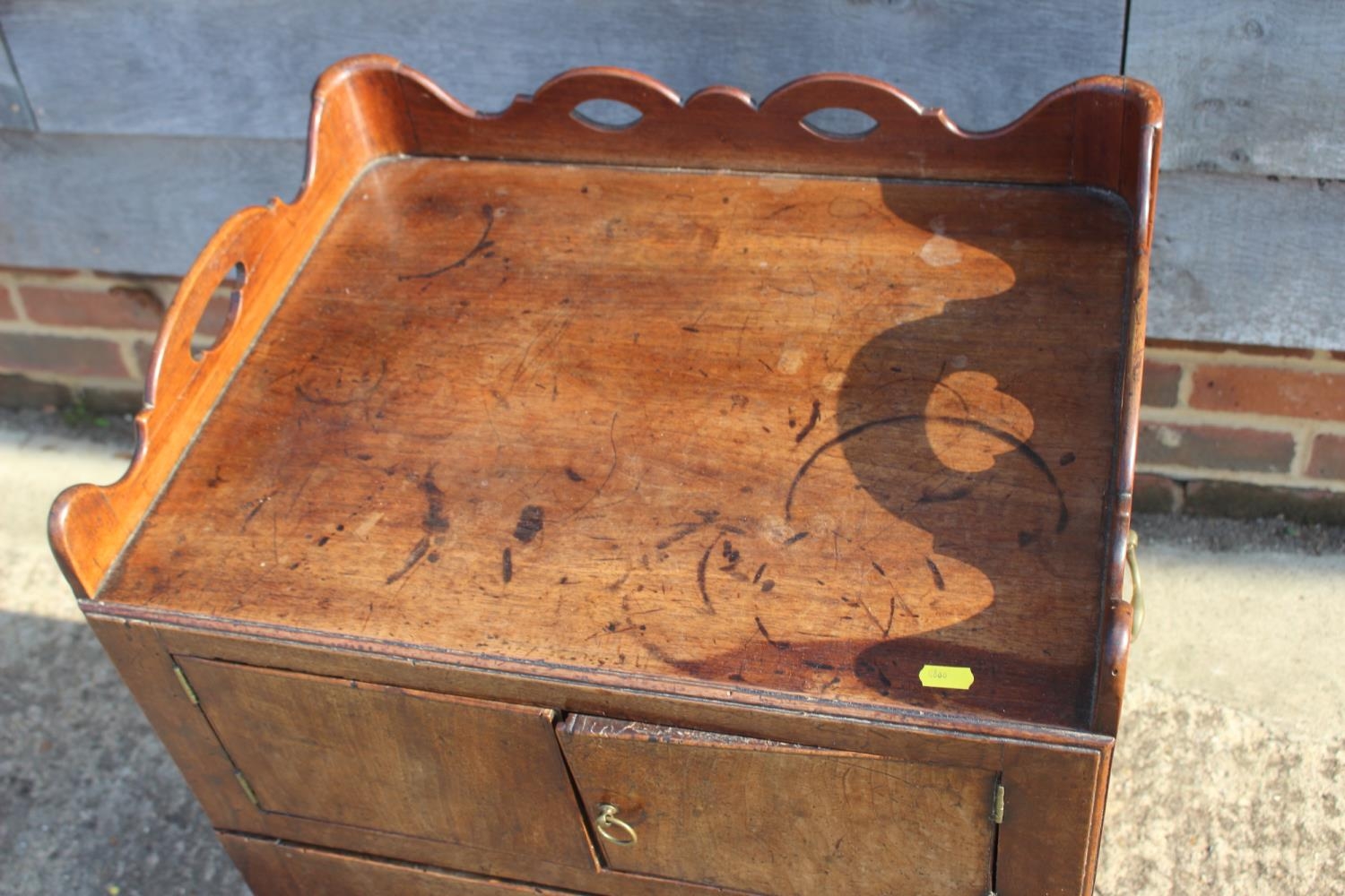 A 19th century mahogany tray top washstand enclosed two doors over pull-out slide, 21 1/2" wide x - Image 2 of 5