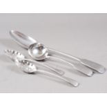 A silver basting spoon, a silver sauce ladle and a pair of silver berry spoons, 7.5oz troy approx