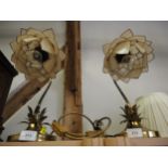 A pair of brass table lamps with shell shades, formed as a flower, 14" high