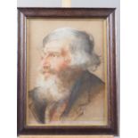 English mid 19th century pastel study, portrait of a bearded gentleman, 14" x 10 1/4", in oak