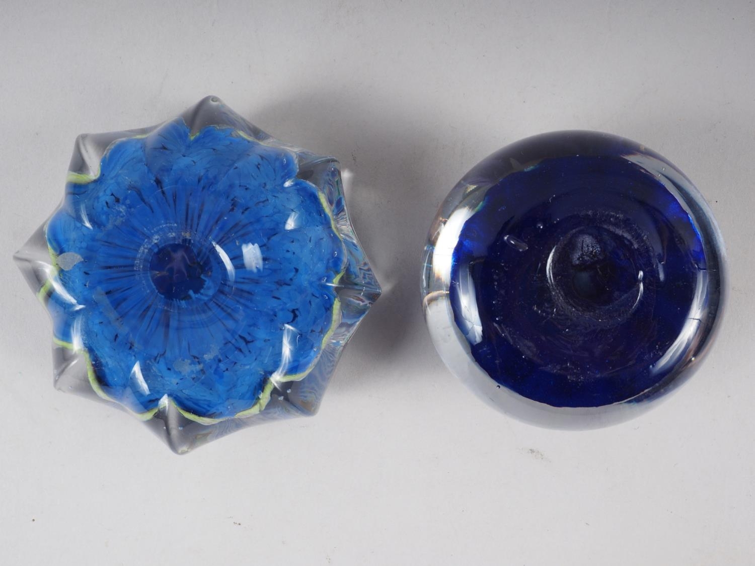 A Strathearn type star shape paperweight with radiant canes, 3" wide, and a similar paperweight, 2 - Image 2 of 6