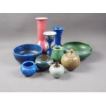 Two Chameleon ware vases, two bowls and other similar wares (some restorations and cracks)
