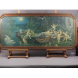 A print, "Love Song" from Midsummer Night's Dream, landscape with cherubs and a sleeping woman, in