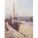 Edith A Hope, 1901: watercolour study, harbour scene, 17 1/2" x 12 1/2", in gilt strip frame