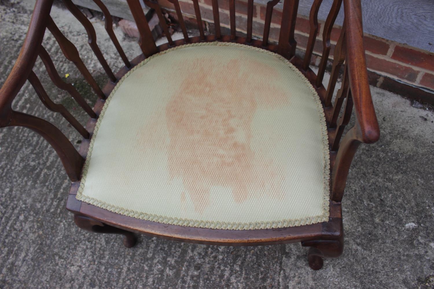 A late 19th century mahogany shaped vertical rail back open armchair with padded seat, on cabriole - Image 3 of 4