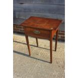 A 19th century mahogany side table, fitted one drawer with brass oval handle plate, on square