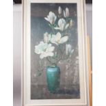 Tretchikoff: a print, "Pink Magnolia", in white and grey strip frame