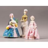 Three Royal Worcester bone china figures, "Noel", by Williams & Bray, 7" high (chip to bonnet), "