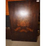 A wooden panel painted coat of arms, with motto "Tu Ne Malis Cede", 31" x 21"