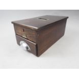 An "Adsit" mahogany cashbox with compartmented drawer, 8 1/2" wide x 15" deep x 6 1/2" high